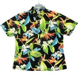 Go Barefoot Mens 2XL Hawaiian Shirt Black Bird of Paradise Cotton Aloha Pullover